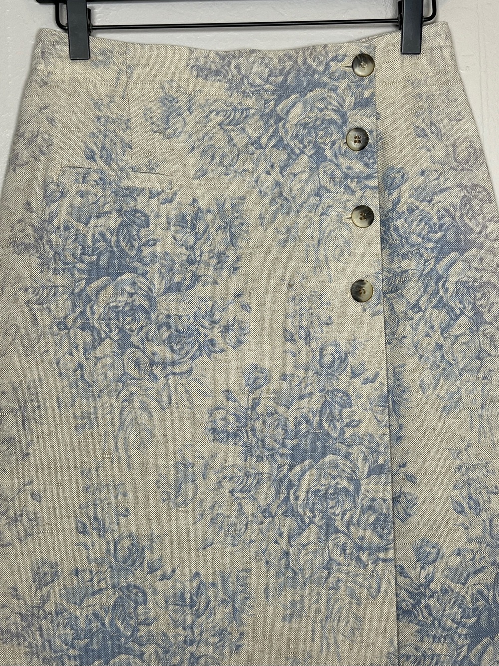 COLDWATER CREEK Women’s Size 6 Beige/ Blue Floral Print Vintage Linen Maxi Skirt - Picture 4 of 12
